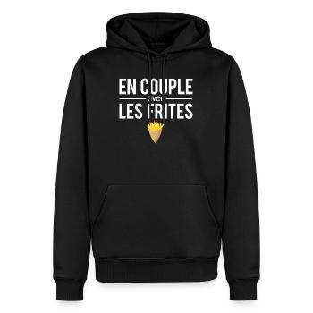 En couple avec les frites fast food humour - Sweat à capuche Premium bio Homme - noir - Devant - Nico (187cm)