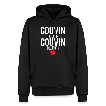 Couvin un jour couvin toujours ville belgique - Sweat à capuche Premium bio Homme - noir - Devant - Nico (187cm)