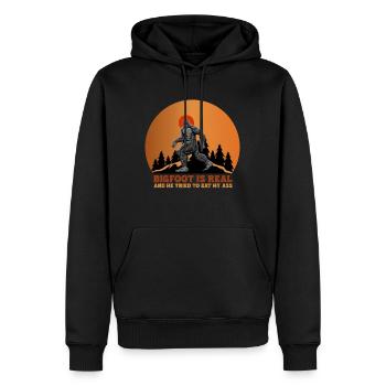 Bigfoot est réel et il a essayé de manger mon cul drôle - Sweat à capuche Premium bio Homme - noir - Devant - Nico (187cm)