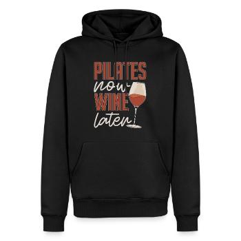 Pilates Now Wine Plus tard Méditation Cours de Pilates - Sweat à capuche Premium bio Homme - noir - Devant - Nico (187cm)
