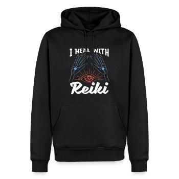 Reiki Je guéris avec la guérison énergétique de la méditation Reiki - Sweat à capuche Premium bio Homme - noir - Devant - Nico (187cm)