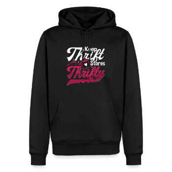 Thrift Shopping Keep Thrift Stores Thrifty Shopper - Männer Premium Bio Hoodie - Schwarz - Vorne - Nico (187cm)