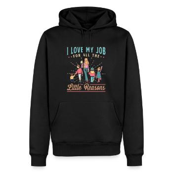 Assistante maternelle J’aime mon travail pour tous Baby-sitting - Sweat à capuche Premium bio Homme - noir - Devant - Nico (187cm)