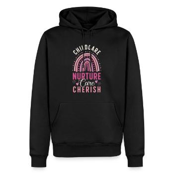 Éducatrice en garderie Éducatrice en garderie - Sweat à capuche Premium bio Homme - noir - Devant - Nico (187cm)