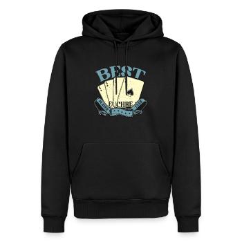 Euchre meilleur joueur d’Euchre qui aime les cartes à jouer - Sweat à capuche Premium bio Homme - noir - Devant - Nico (187cm)