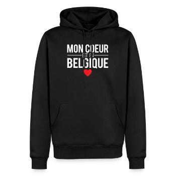 Mon coeur est en belgique papa belge humour - Sweat à capuche Premium bio Homme - noir - Devant - Nico (187cm)