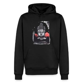Soleil rouge du Japon : un bouddha au repos - Sweat à capuche Premium bio Homme - noir - Devant - Nico (187cm)