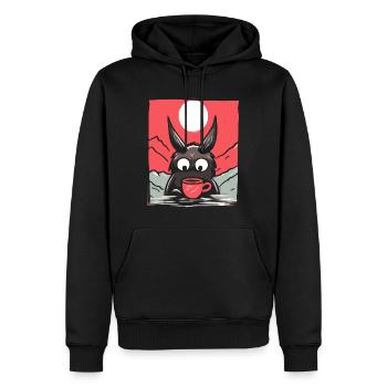Japanische Rote Sonne: Ein Kaffee-Hase - Männer Premium Bio Hoodie - Schwarz - Vorne - Nico (187cm)