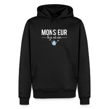 Monsieur le jardinier blague papa jardinier - Sweat à capuche Premium bio Homme - noir - Devant - Nico (187cm)