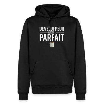 Développeur presque parfait programmeur codeur - Sweat à capuche Premium bio Homme - noir - Devant - Nico (187cm)