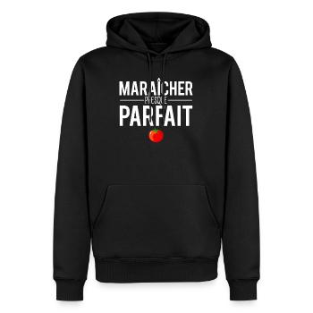 Maraîcher presque parfait papa maraîcher humour - Sweat à capuche Premium bio Homme - noir - Devant - Nico (187cm)