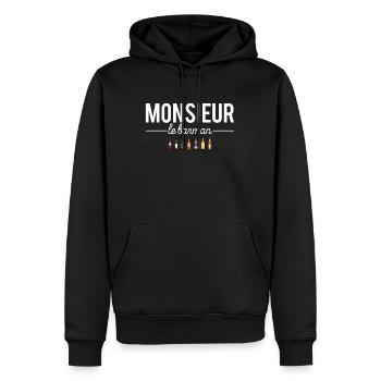 Monsieur le barman meilleur barman humour - Sweat à capuche Premium bio Homme - noir - Devant - Nico (187cm)