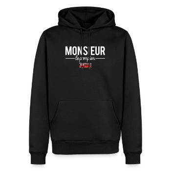 Monsieur le pompier meilleur pompier humour - Sweat à capuche Premium bio Homme - noir - Devant - Nico (187cm)