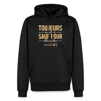 Toujours en retard sauf pour aller au bar - Sweat à capuche Premium bio Homme - noir - Devant - Nico (187cm)
