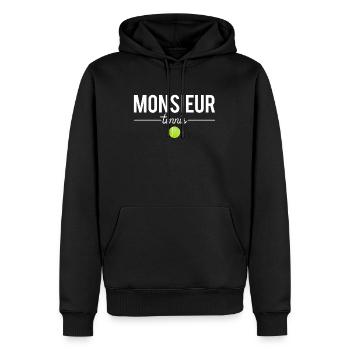 Monsieur tennis blague amateur tennis sport humour - Sweat à capuche Premium bio Homme - noir - Devant - Nico (187cm)