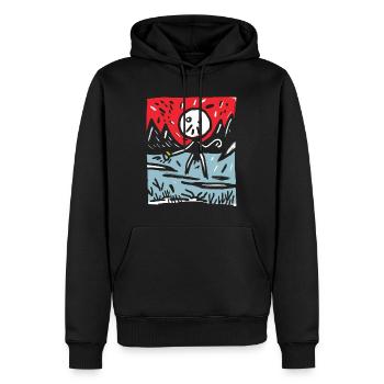 Le soleil rouge du Japon : montagnes et bonhommes allumettes - Sweat à capuche Premium bio Homme - noir - Devant - Nico (187cm)