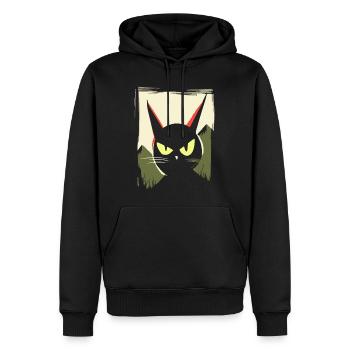 Soleil rouge japonais : Chat de mauvaise humeur - Sweat à capuche Premium bio Homme - noir - Devant - Nico (187cm)