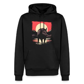 Japanische Rote Sonne: Wildschwein Schwein - Männer Premium Bio Hoodie - Schwarz - Vorne - Nico (187cm)