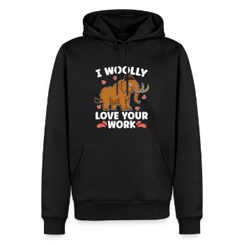 Mammouth laineux J’aime ton travail Préhistorique - Sweat à capuche Premium bio Homme - noir - Devant - Nico (187cm)