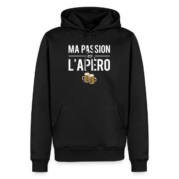 Ma passion c'est l'apéro alcool humour - Sweat à capuche Premium bio Homme - noir - Devant - Nico (187cm)