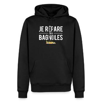 Je répare des bagnoles blague mécanicien humour - Sweat à capuche Premium bio Homme - noir - Devant - Nico (187cm)