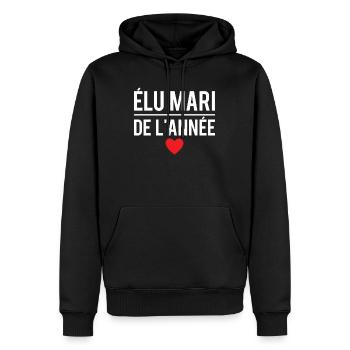 Élu mari de l'année meilleur mari humour - Sweat à capuche Premium bio Homme - noir - Devant - Nico (187cm)
