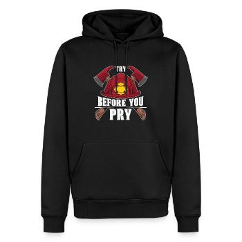 Le chef des pompiers essaie avant de prendre un pompier - Sweat à capuche Premium bio Homme - noir - Devant - Nico (187cm)