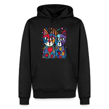 Aimer les chats entourés de cœurs - Sweat à capuche Premium bio Homme - noir - Devant - Nico (187cm)