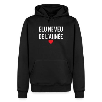 Élu neveu de l'année meilleur neveu humour - Sweat à capuche Premium bio Homme - noir - Devant - Nico (187cm)