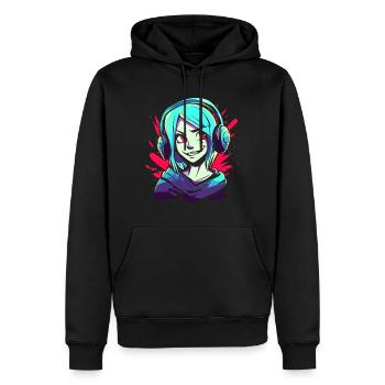 Musique, écouteurs et filles d’anime - Sweat à capuche Premium bio Homme - noir - Devant - Nico (187cm)