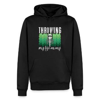 Flying Disc Throwing My Life Away Disc Golf Basket - Men’s Premium Organic Hoodie - black - Front - Nico (187cm)
