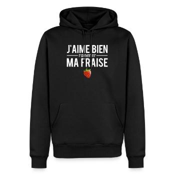 J'aime bien ramener ma fraise expression humour - Sweat à capuche Premium bio Homme - noir - Devant - Nico (187cm)