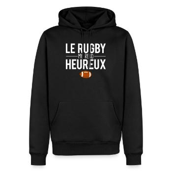 Le rugby me rend heureux rugbyman humour - Sweat à capuche Premium bio Homme - noir - Devant - Nico (187cm)