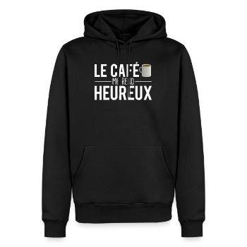Le café me rend heureux tasse de café humour - Sweat à capuche Premium bio Homme - noir - Devant - Nico (187cm)