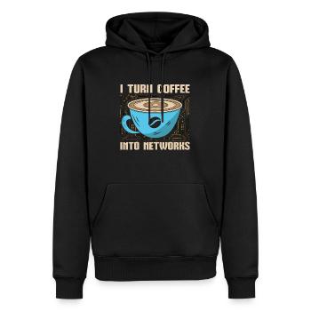 Ingénieur réseau, je transforme le café en programmeur - Sweat à capuche Premium bio Homme - noir - Devant - Nico (187cm)