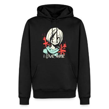J’adore les anime et les filles cool - Sweat à capuche Premium bio Homme - noir - Devant - Nico (187cm)