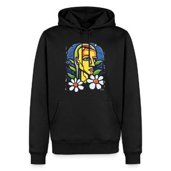 Portrait abstrait et fleurs de marguerite - Sweat à capuche Premium bio Homme - noir - Devant - Nico (187cm)