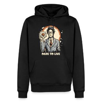 asiatischer japanischer Mann mit Blume und Liebe - Männer Premium Bio Hoodie - Schwarz - Vorne - Nico (187cm)