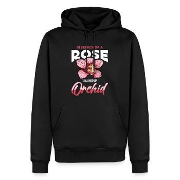 Orchidées à la recherche d’une rose que vous jardinez parfois - Sweat à capuche Premium bio Homme - noir - Devant - Nico (187cm)