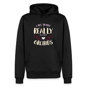 Orchidées I juste vraiment vraiment vraiment fleur d’orchidée - Sweat à capuche Premium bio Homme - noir - Devant - Nico (187cm)