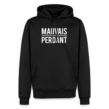 Mauvais perdant j'aime pas perdre humour - Sweat à capuche Premium bio Homme - noir - Devant - Nico (187cm)