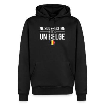 Ne sous estime jamais un belge drapeau belgique - Sweat à capuche Premium bio Homme - noir - Devant - Nico (187cm)