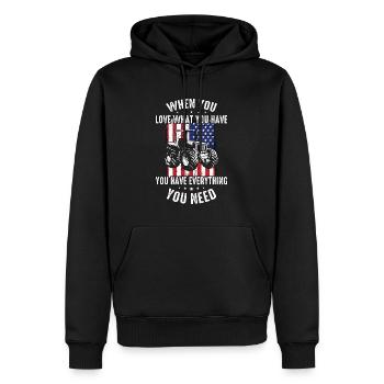 Harvester When You Love What You Have Farming Life - Men’s Premium Organic Hoodie - black - Front - Nico (187cm)