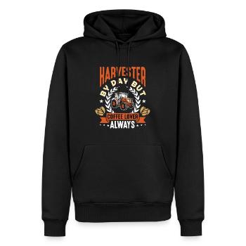 Harvester By Day But Coffee Lover Always Farming - Men’s Premium Organic Hoodie - black - Front - Nico (187cm)