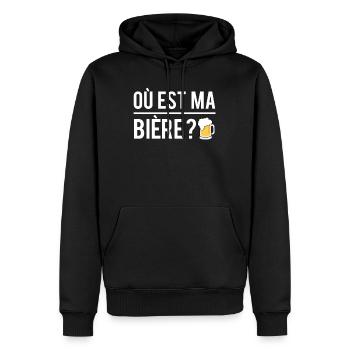 Où est ma bière alcool mousse pression humour - Sweat à capuche Premium bio Homme - noir - Devant - Nico (187cm)