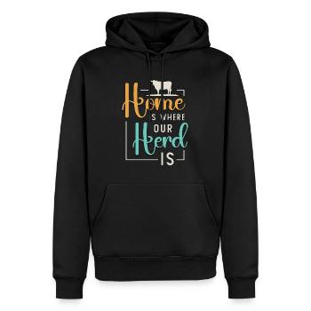 La maison d’élevage de bétail est l’endroit où notre troupeau est fermier - Sweat à capuche Premium bio Homme - noir - Devant - Nico (187cm)
