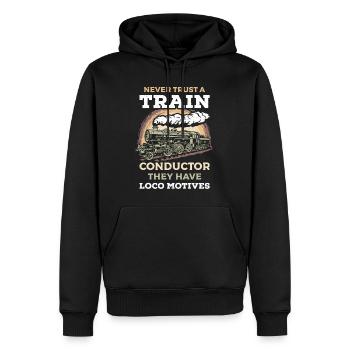 Nunca Te Fíes De Un Revisor De Tren Tienen Trenes - Männer Premium Bio Hoodie - Schwarz - Vorne - Nico (187cm)