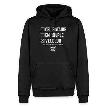 Célibataire en couple vendeur humour - Sweat à capuche Premium bio Homme - noir - Devant - Nico (187cm)