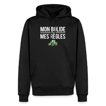 Mon bolide mes règles agriculteur tracteur - Sweat à capuche Premium bio Homme - noir - Devant - Nico (187cm)