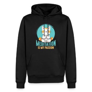 Meditation Is My Passion Relaxation Cat Lover - Men’s Premium Organic Hoodie - black - Front - Nico (187cm)